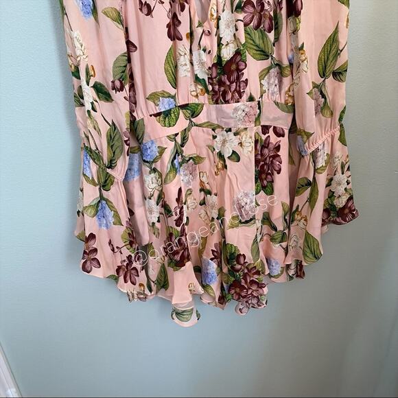 NICHOLAS Peach Pink Floral Print Silk Flare Sleeve Romper Long Sleeve 6 Small - Picture 14 of 16